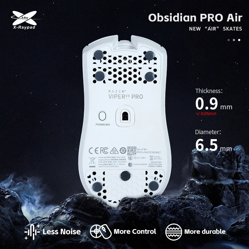 X-Raypad Obsidian PRO Air U-PE Universal D6.5mm Dot Mouse Skates – Durable. Quiet. Control