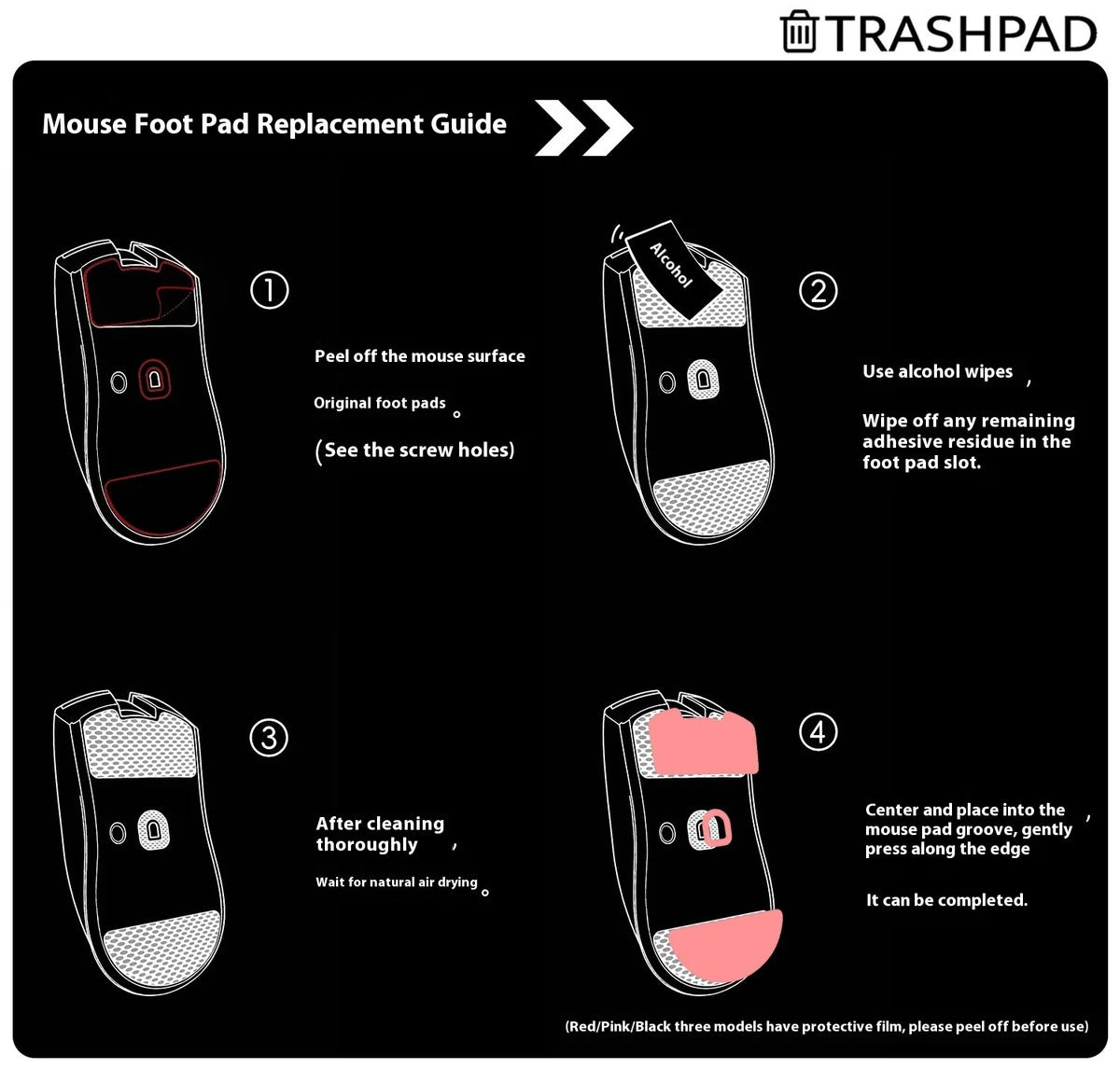 1 Set TRASHPAD UPE PTFE Mouse Skates Feet For Ninjutso Sora v3 Mouse ICE Control Mice Glides 0.8mm